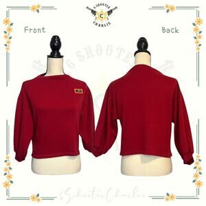 Women's Artic Besr Crop Sweatshirt Balloon Sleeves Mock Neck Red Size 6